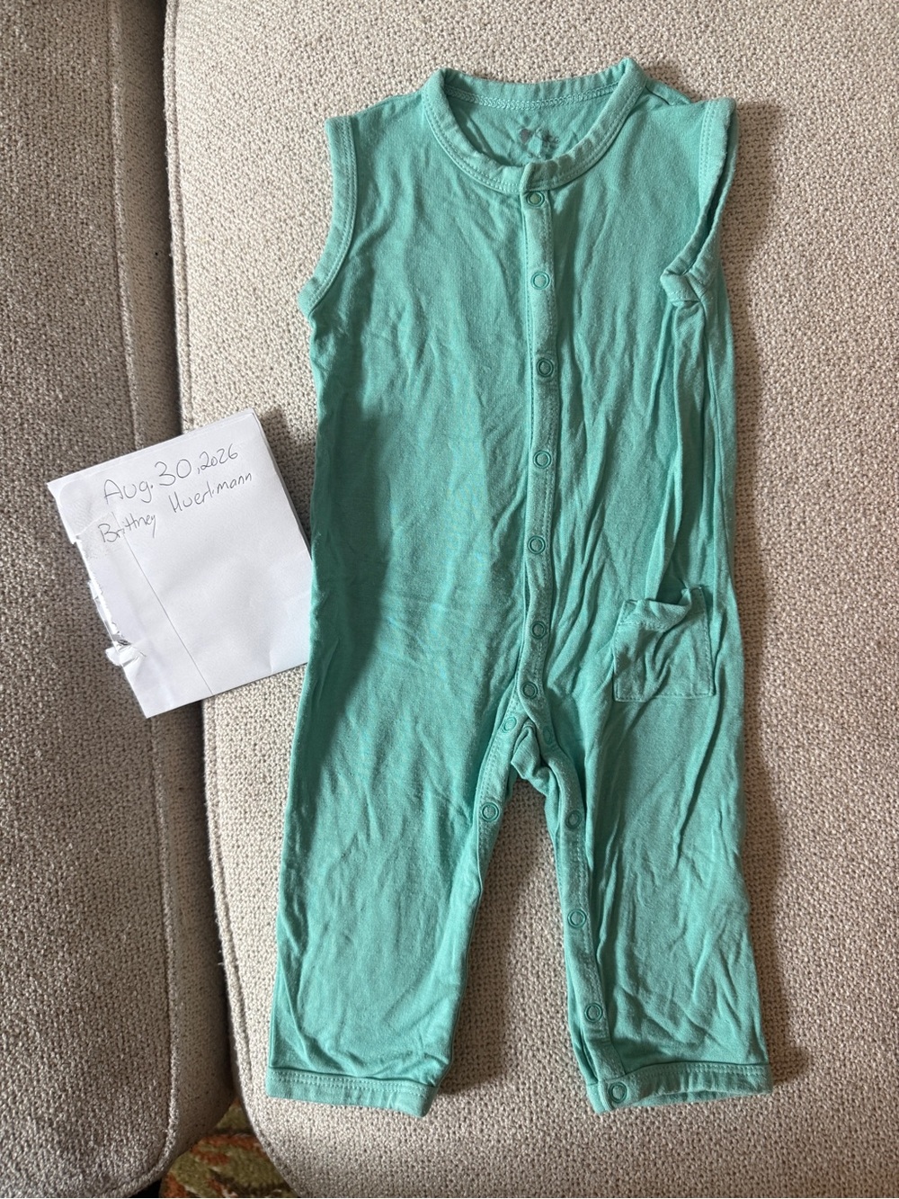 Kyte BABY Mint Green Sleeveless Snap Romper